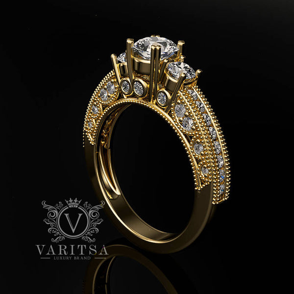 0.52ct Diamond 3 Stones Gold Engagement Ring - 02US62